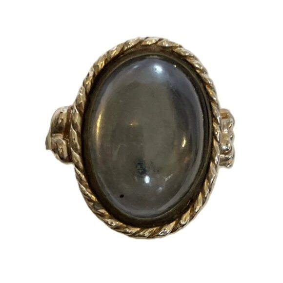 Smokey Gray Stone in Silver Tone Setting with Rope Detail Size 7.5 Cabochon Ring - Picture 1 of 10